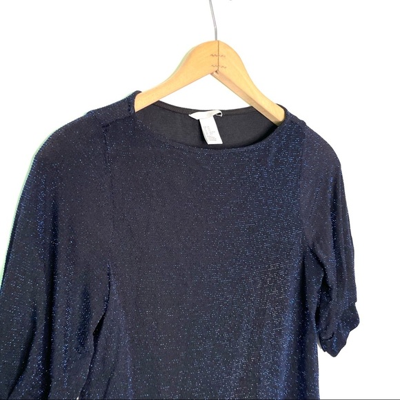 H&M | Blue Metallic Sparkly Short Puff Sleeve Top - Picture 3 of 6